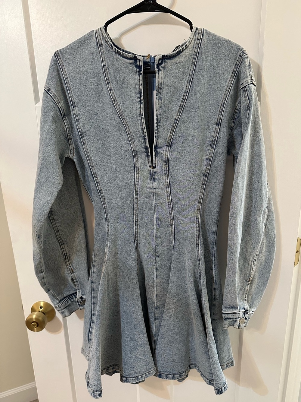 Brand new Denim Panel Seamed Dress with Front Zip long sleeve - western